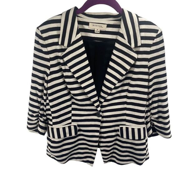 Monteau Women's Single Button Blazer Striped 3/4 Sleeve black white Medium - Picture 7 of 11